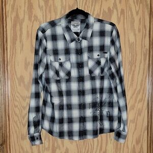 Harley Davidson Black & White Plaid Snap Shirt